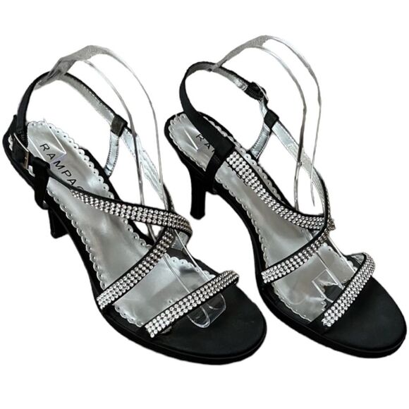 Black Satin & jeweled strap heals by Rampage Sz 9.5 nearly new! - Picture 1 of 16